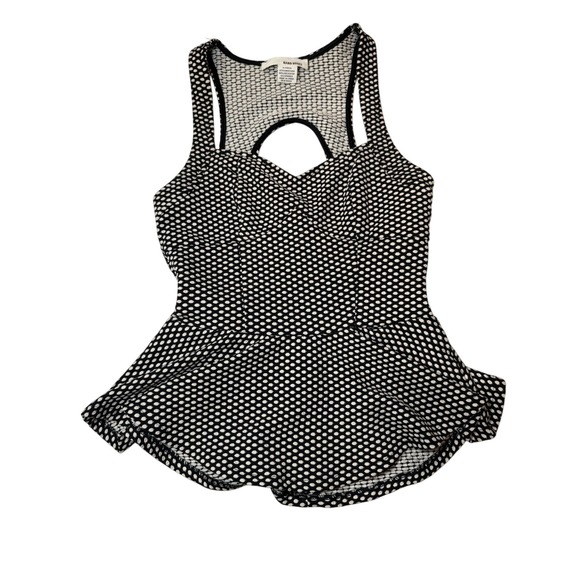 Sans Souci Peplum Tank Top Black White Polka Dot Sleeveless Cutout S‎ - Picture 1 of 4
